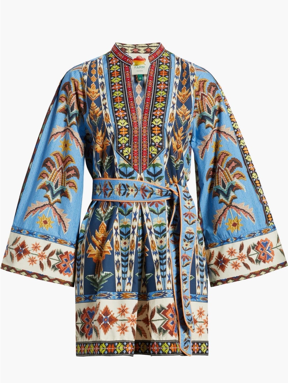 FARM Rio Embroidered Tapestry Blue Mini Dress Size L NWT - Picture 3 of 7